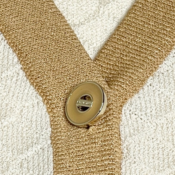 new St John Collection ꧁ Gold Hardware Button Knit Cardigan ꧂ Ivory Textured ꧂ - Picture 7 of 16